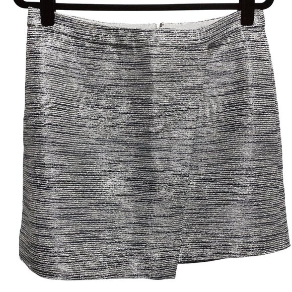 NWT J. Crew Black White Metallic Striped Faux Wrap Skirt 8 - Picture 1 of 7